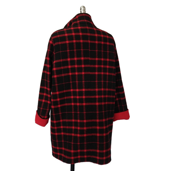 Jones New York Reversible Jacket Coat Size M Red Plaid Retro Style Wool Blend - Picture 5 of 8